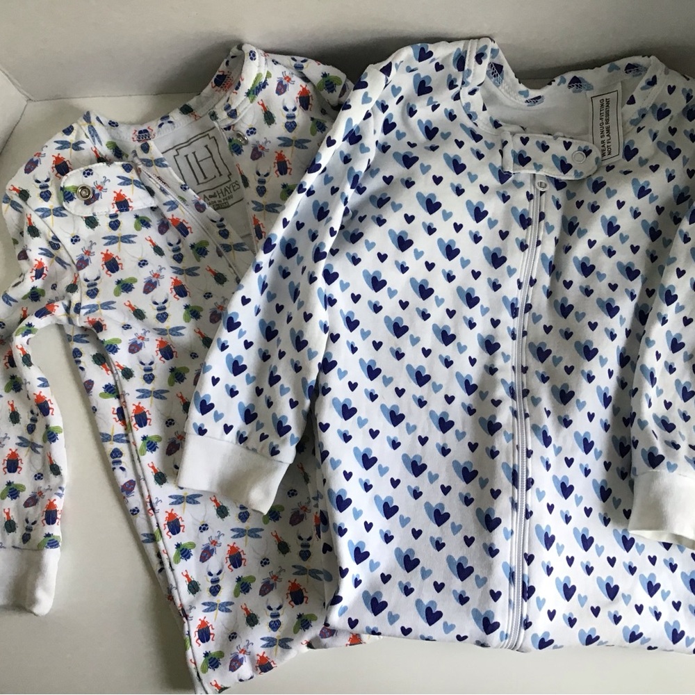 Lila and Hayes Pima Cotton Parker Onesies 9-12M & 12-18M Heart Blue/Dragonfly